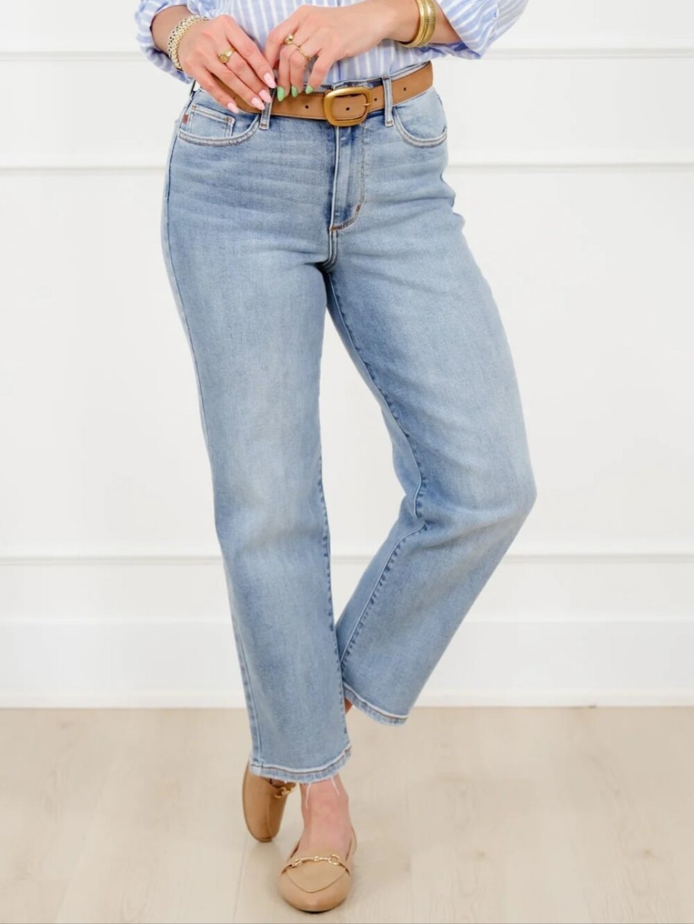 Judy Blue High Rise Light Wash Straight Leg Ankle Jeans Size 13/31 Raw Hem
